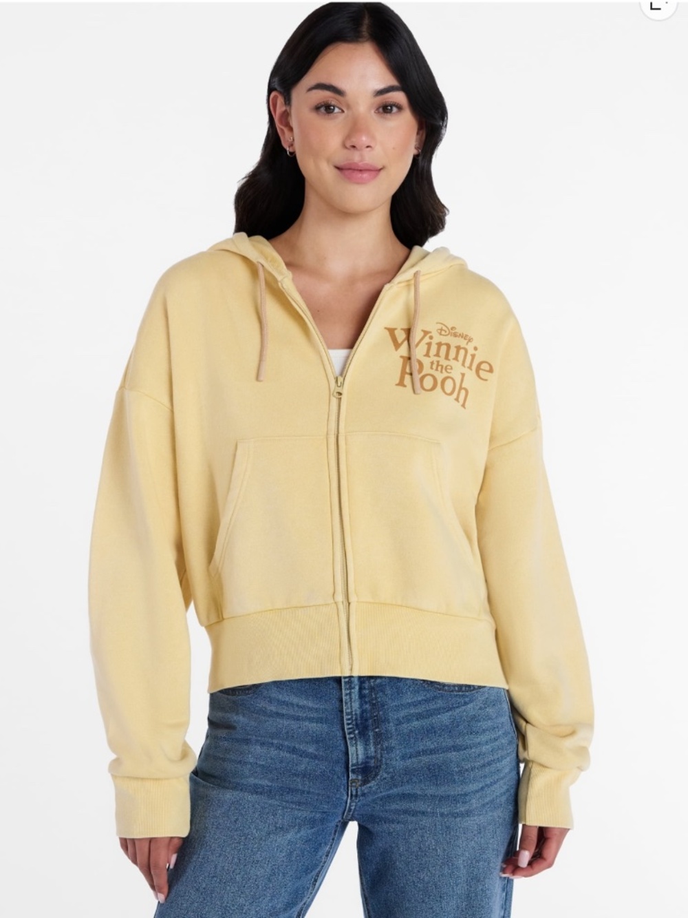 Winnie The Pooh Women’s Gold Mineral Wash Graphic Zip Up Hoodie Size Large NWT - Picture 2 of 7